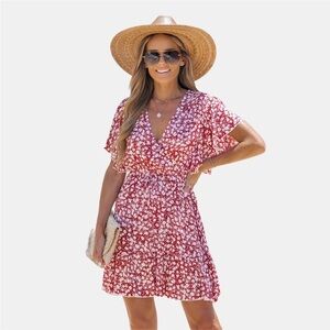 Women's Floral Flared Sleeve Ditsy A-shape Dress --new